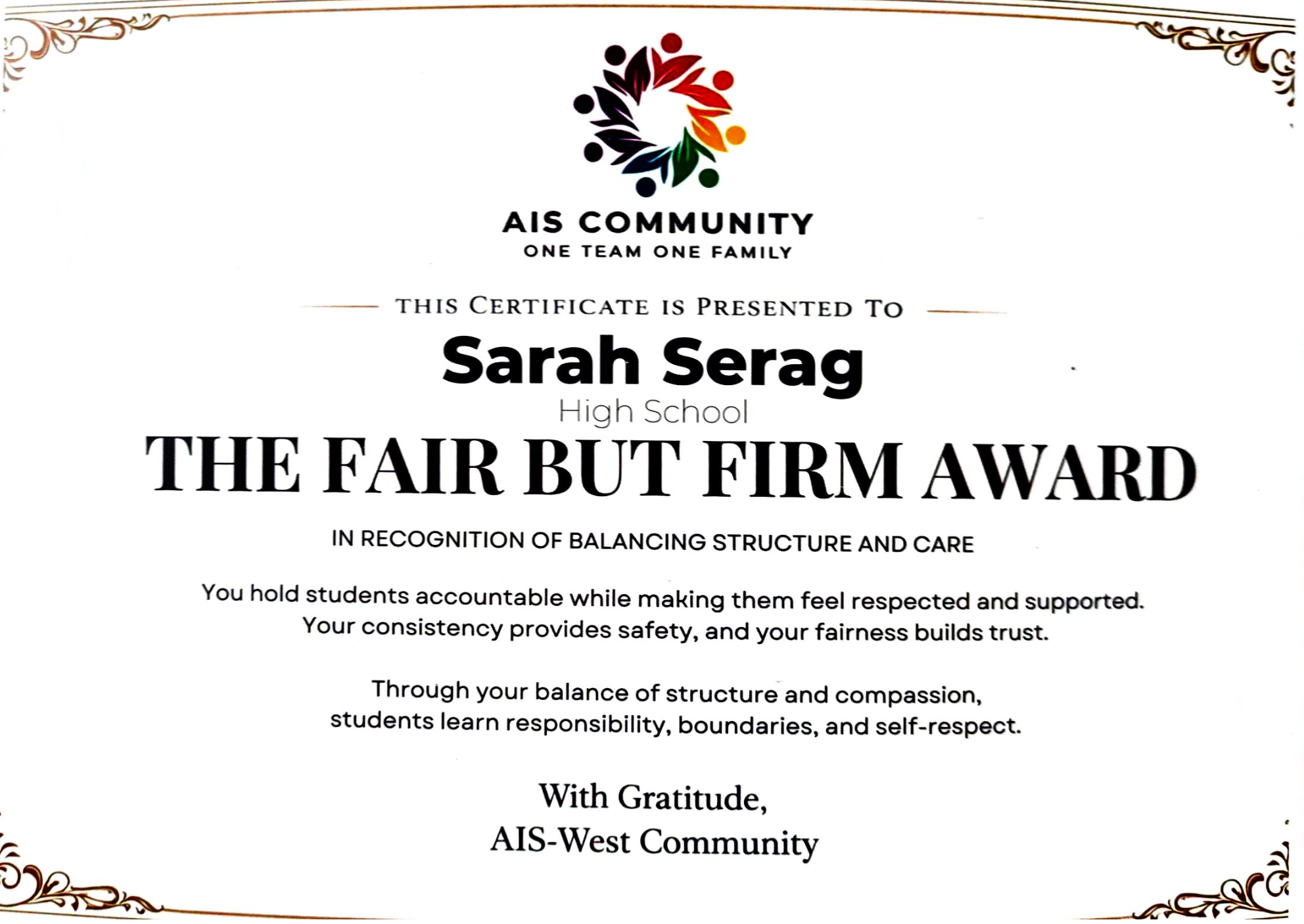 The Fair But Firm Award