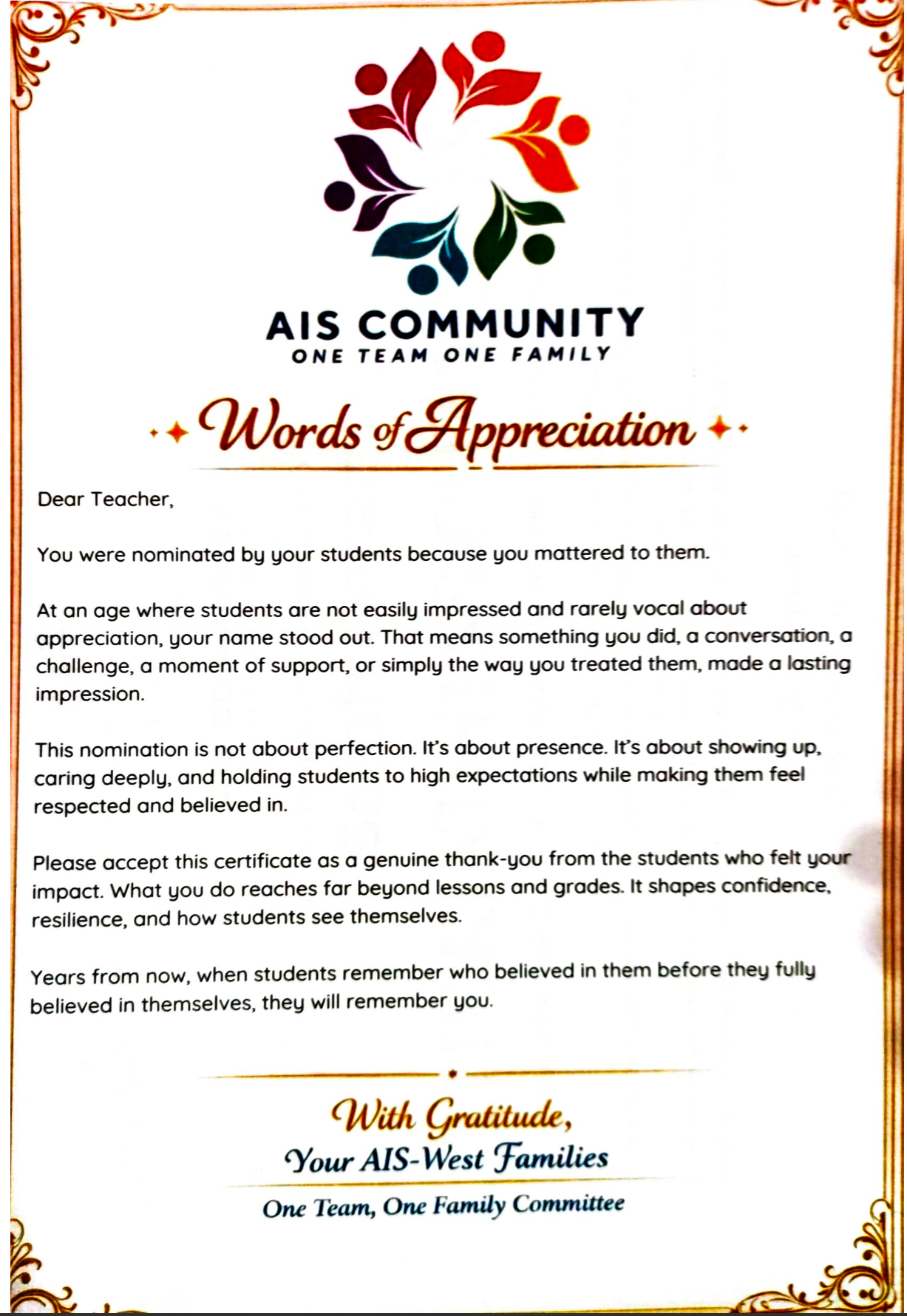 Certificate of Recognition