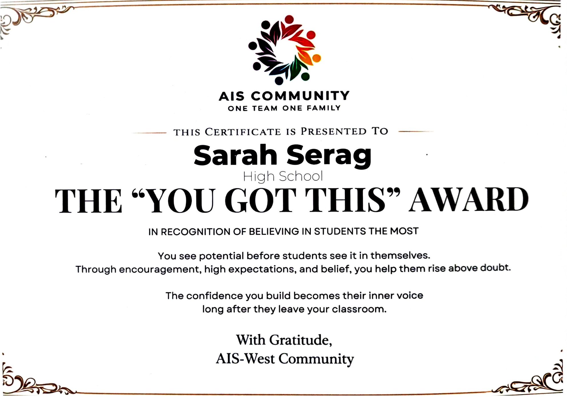The "You Got This" Award